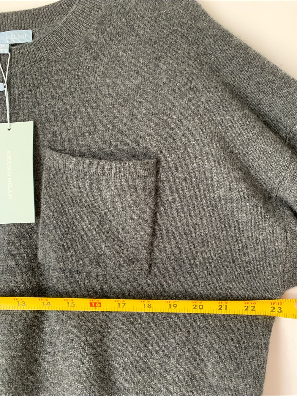 NWT ANTONIO MELANI Charcoal Gray Crewneck Pocket Sweater Size M - Picture 3 of 6